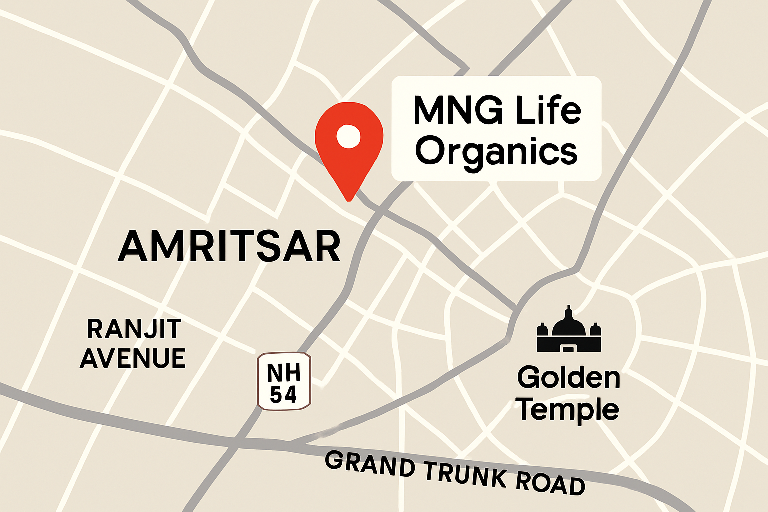 Map showing MNG Life Organics location in Amritsar